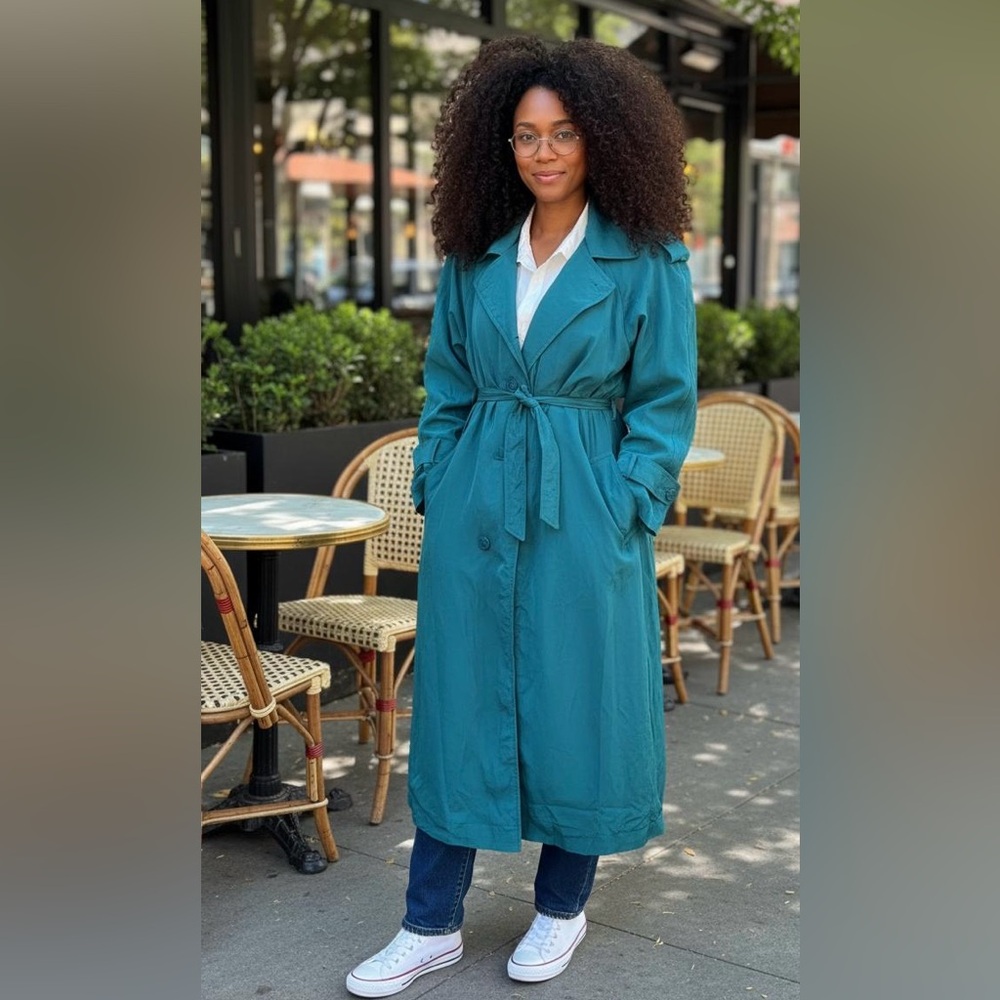 Teal Long Trench Coat